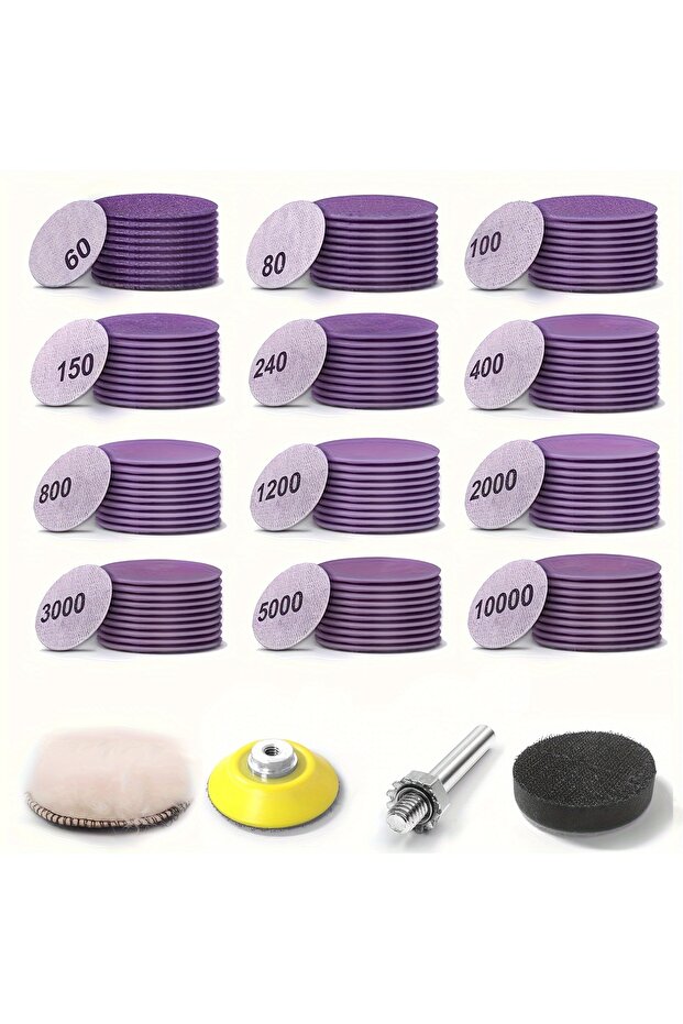 2inch124PCS 2Inch Sanding Disc 124Pcs, Wet Dry Hook & Loop Sandpaper 60 to 10000 Grit with Backing P