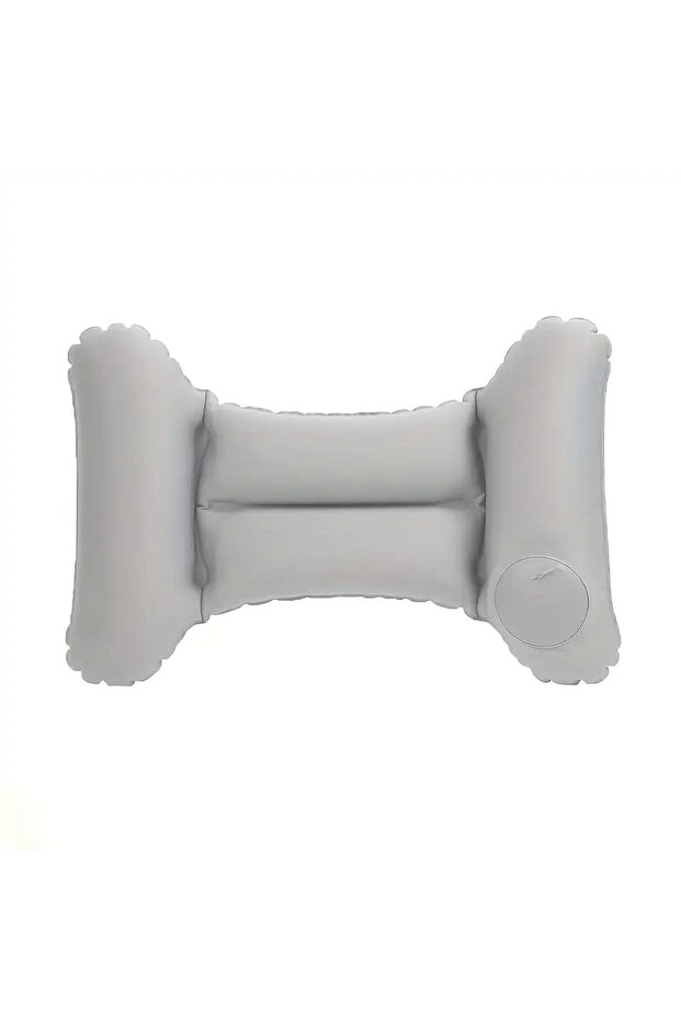 Gray 1-Piece H-Shaped Inflatable Travel Lumbar Pillow, Portable Travel Pvc Flocking Press-Inflatable