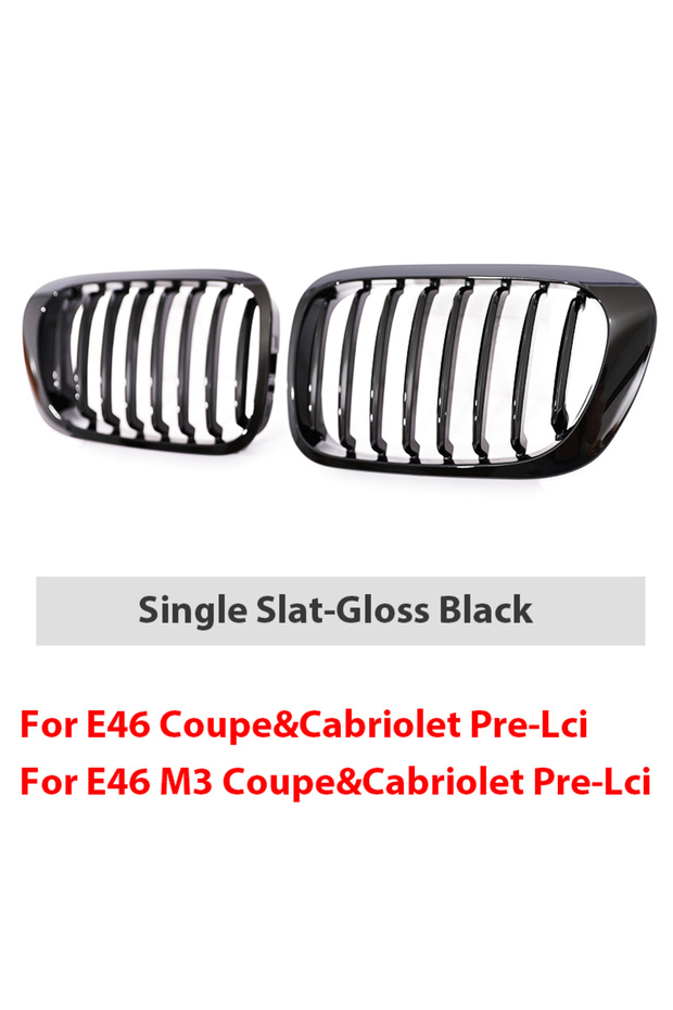 Piano Black Single Slat Grill Kidney Carbon Chrome Grille For 3 Series E46 2-Door 1998-2002 Pre-Face