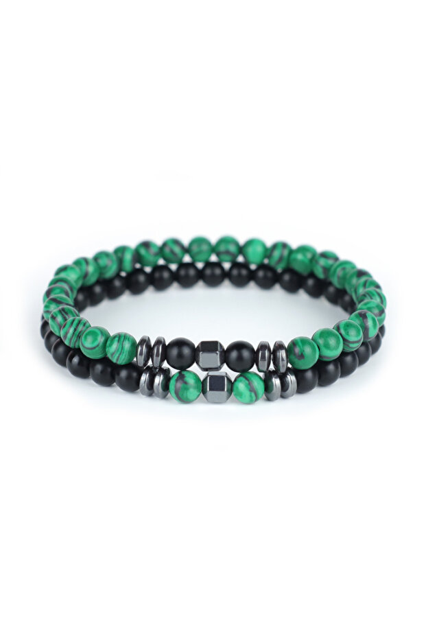 malachite Trendy 2Pcs/Set Men Stone Bracelet Handmade Hematite Healing Braslet Howlite Onyx Malachit