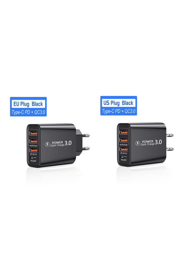 EU black 20W PD 4 Ports USB 5V4A Charge Power Adapter Mobile Phone Charger QC3.0 Charging EU/US Plug
