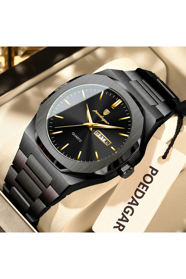 825 Black Black POEDAGAR Fashion Brand Male Wristwatch Waterproof Luminous Stainless Steel Men Clock