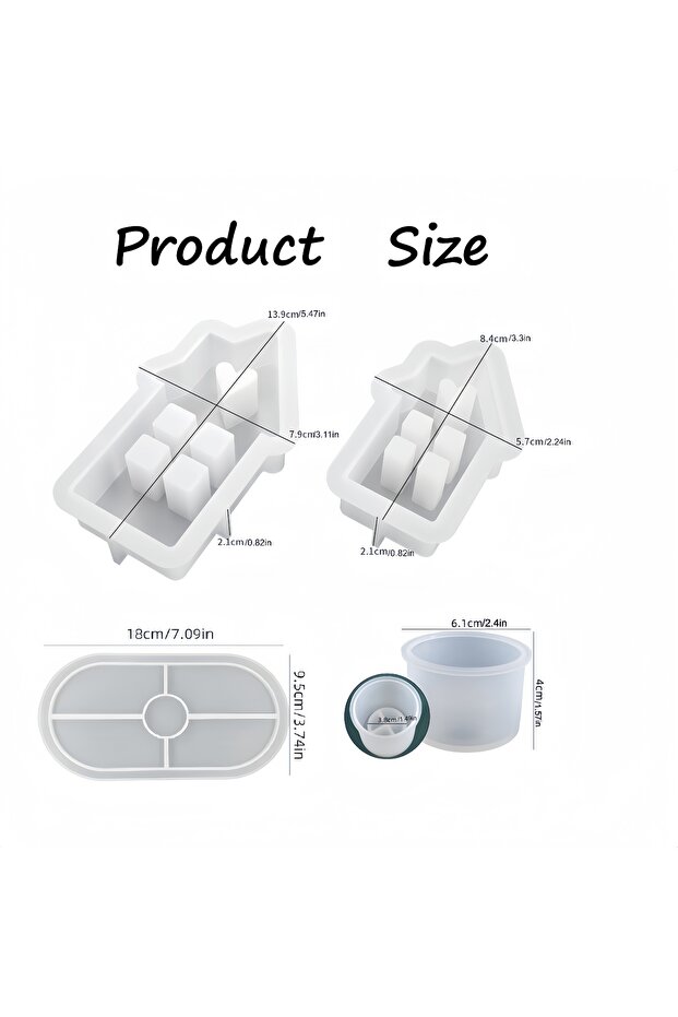 4pcs Silicone Mold 4pcs Silicone Mold Set: Heart, Chimney House, Oval Tray, and Cylinder Candle Hold