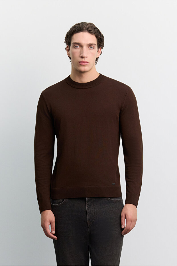 Men's Brown Crew Neck Plain Sweater B005021
