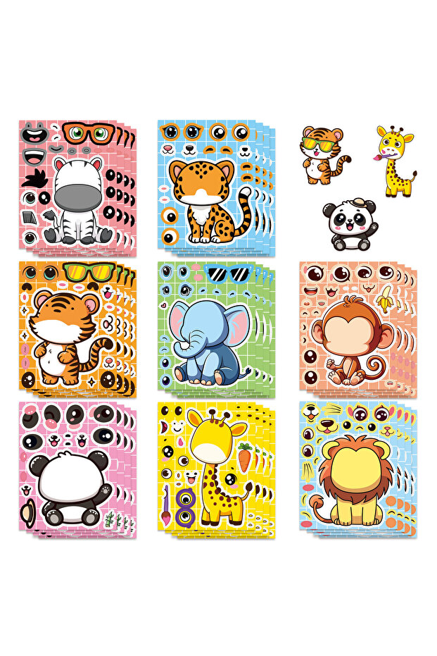 16PCS 8/16/24PCS Cartoon Animal Puzzle Stickers Make a Face Cartoon Decals Stationery Notebook Phone