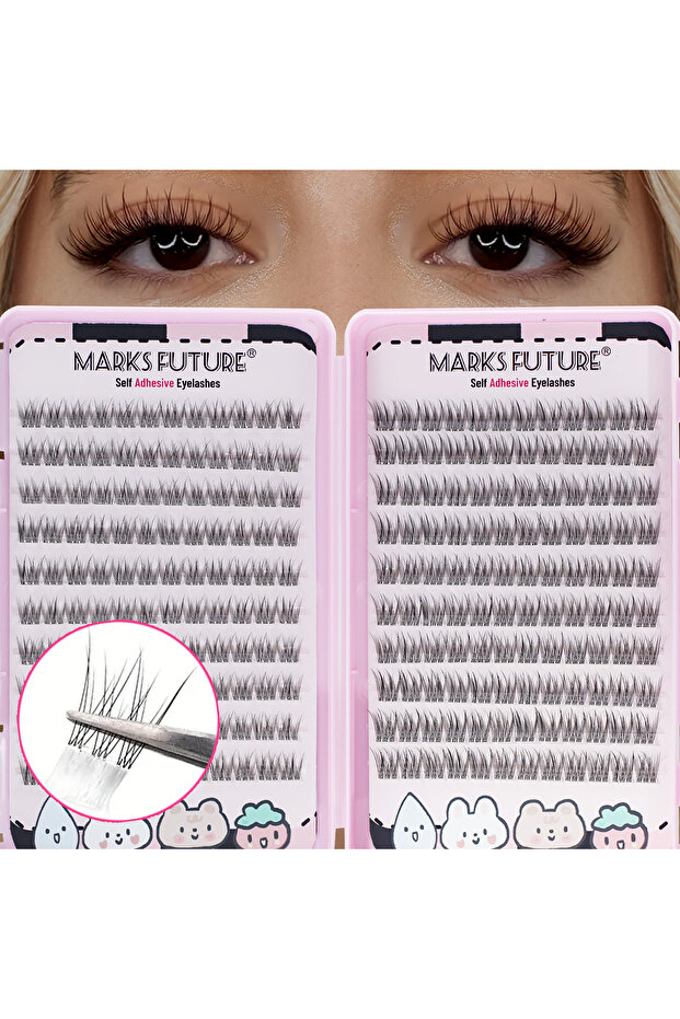 MIX Self-Adhesive Eyelash Clusters, Press-On Eyelashes 11-12 mm Natural Manga-Style Cluster Lashes,