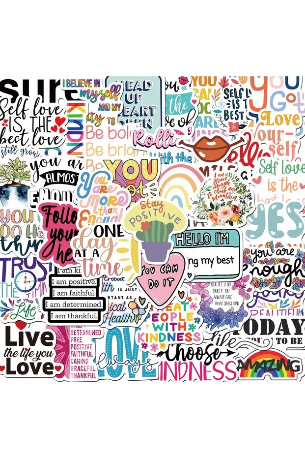 52PCS 52pcs Inspirational Quote Stickers Pack Positive Decals for Water Bottle Laptop Phone Skateboa
