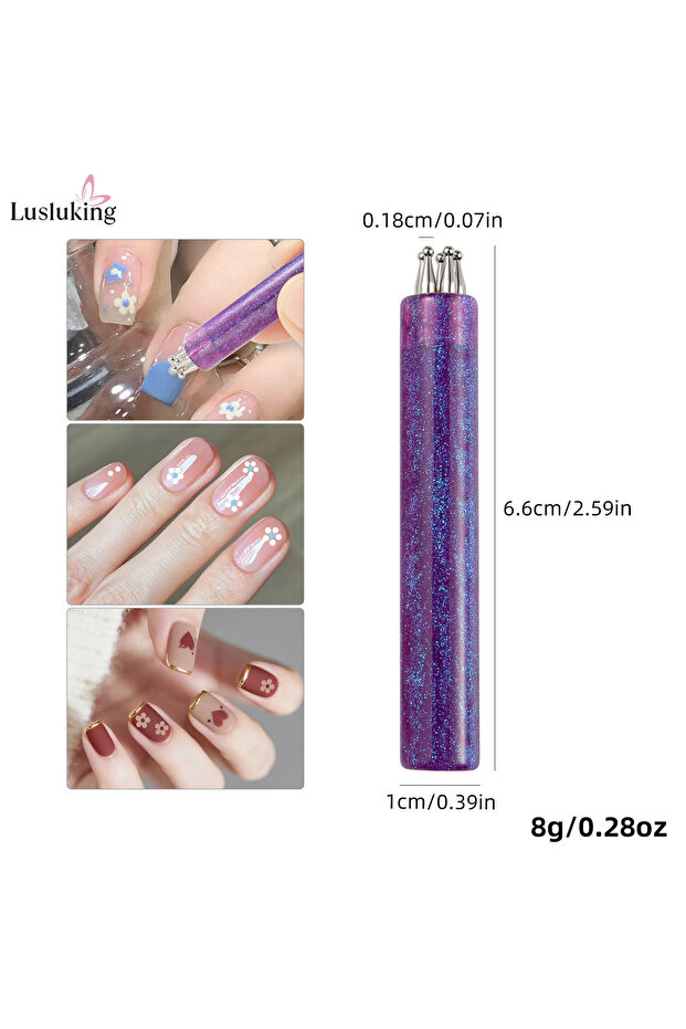 PURPLE DIY Nail Art 5-Petal Dotting Tool Flower Creator 1.8mm Fine Tip Rhinestone Pickers Glitter Ha
