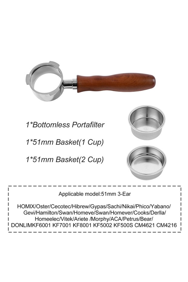 Donlim51MM-RosewoodB Coffee Bottomless Portafilter 51mm For Homix H11 Oster Cecotec Hibrew 1 2Cup Re