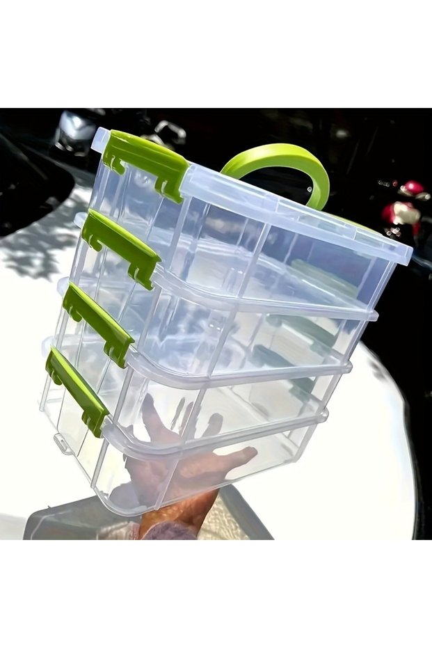 green Extra Large 4-Tier Stackable Storage Box with Lid Clear Plastic Organizer Toy Building Block S