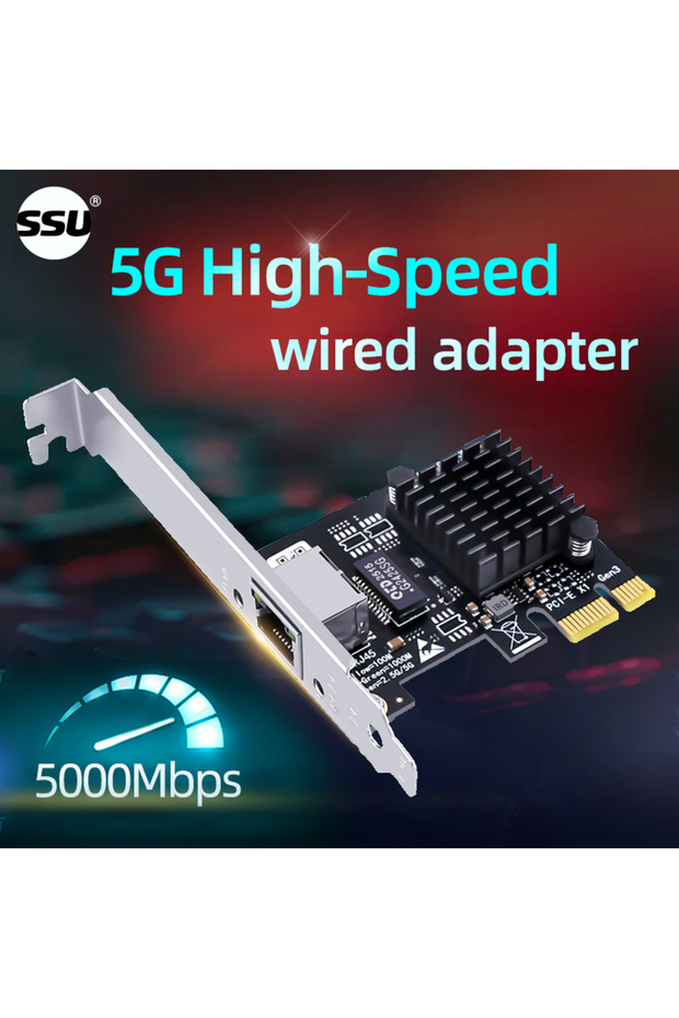 Computer 5G Wired Network Card Ethernet 5Gbps Desktop PCI-E X1 to 5G Network Adapter 5000Mbps, Suita
