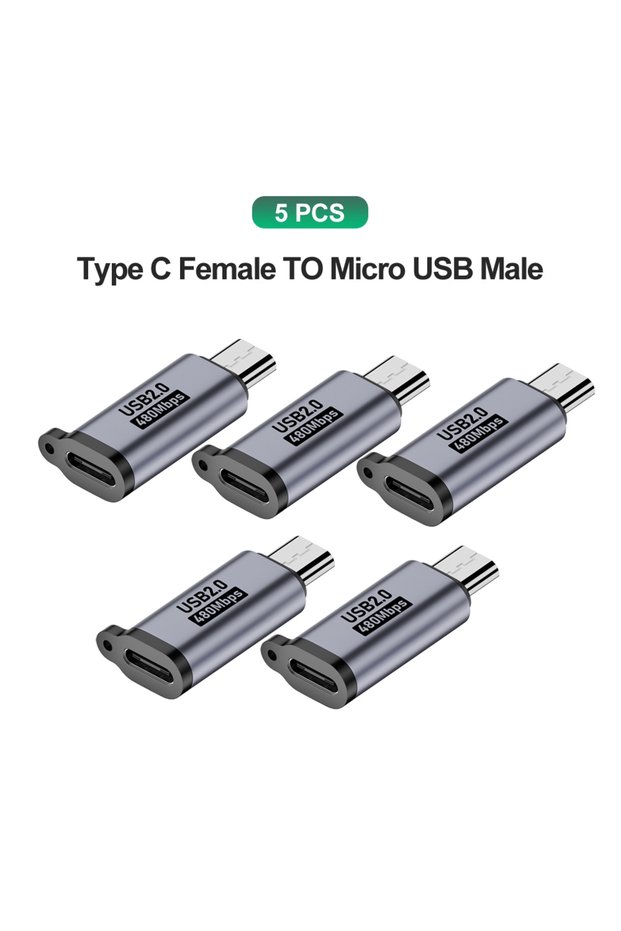 5pcs Type C to Micro USB C to Micro USB Adapter Aluminum Type C Female to Micro USB Male Adapter Con