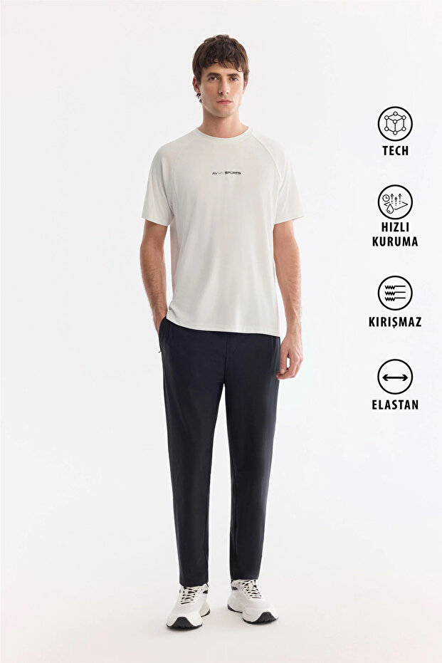 Men's Black Elastic Waistband Side Zipper Pocket Technical Fabric Jogger A61Y3413
