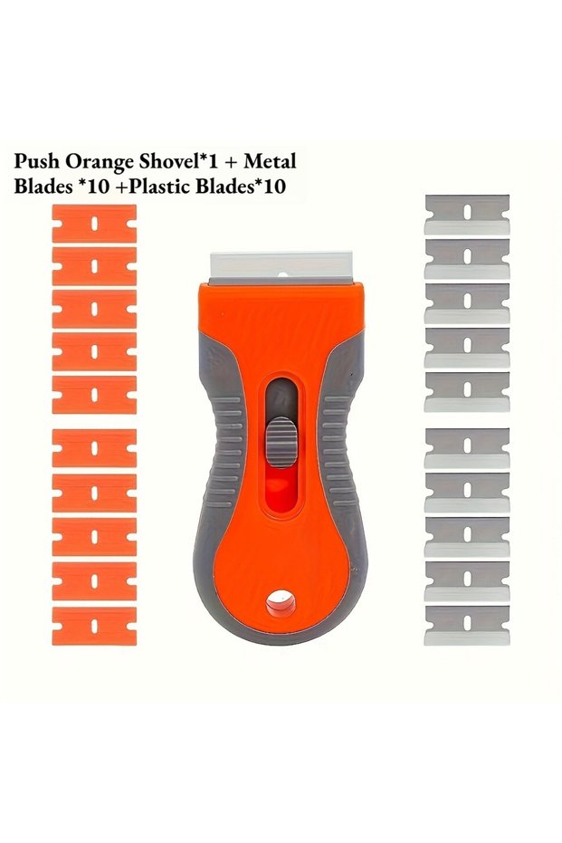 Orange 21pcs Cleaning Scraper Tool Set - Durable PE Ergonomic Blades for Induction/Glass/Ceramics, H