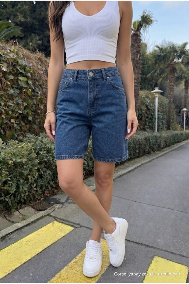 Women's High Waist Five-Pocket Denim Relaxed Fit Shorts