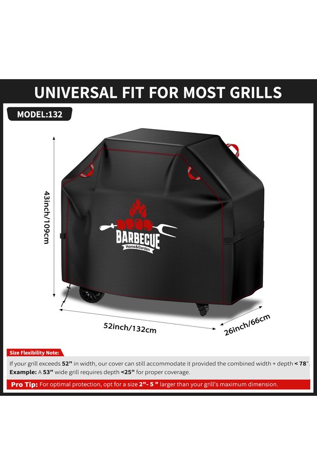 132 【Ry Red Line Bbq Cover】Outdoor Barbecue Grill Cover, Made of Uv-Resistant Oxford Fabric, Windpro