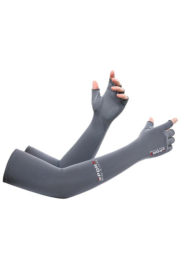 2 pairs Gray Summer Anti-UV Cooling Ice Silk Arm Sleeves Breathable Stretchy Cover UV Protection Su