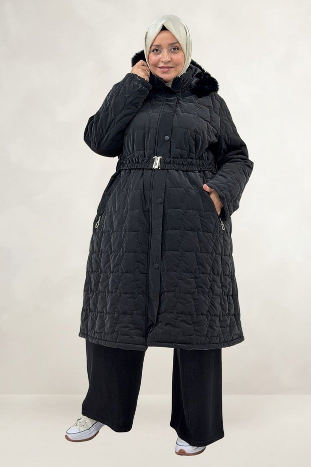 26066 Large Size Rubber Belted Nova Quilted Cap - Black
