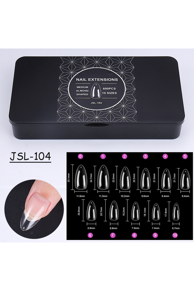 JSL-104 Black Box 600pcs/Box Transparent False Nail Tips Full Cover Long Coffin Stiletto Almond Squa