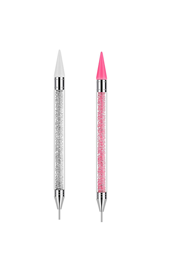 Beige Dual-End Nail Rhinestone Picker Tool Set, Wax Dotting Pens Curved Tweezer Rhinestone Storage T