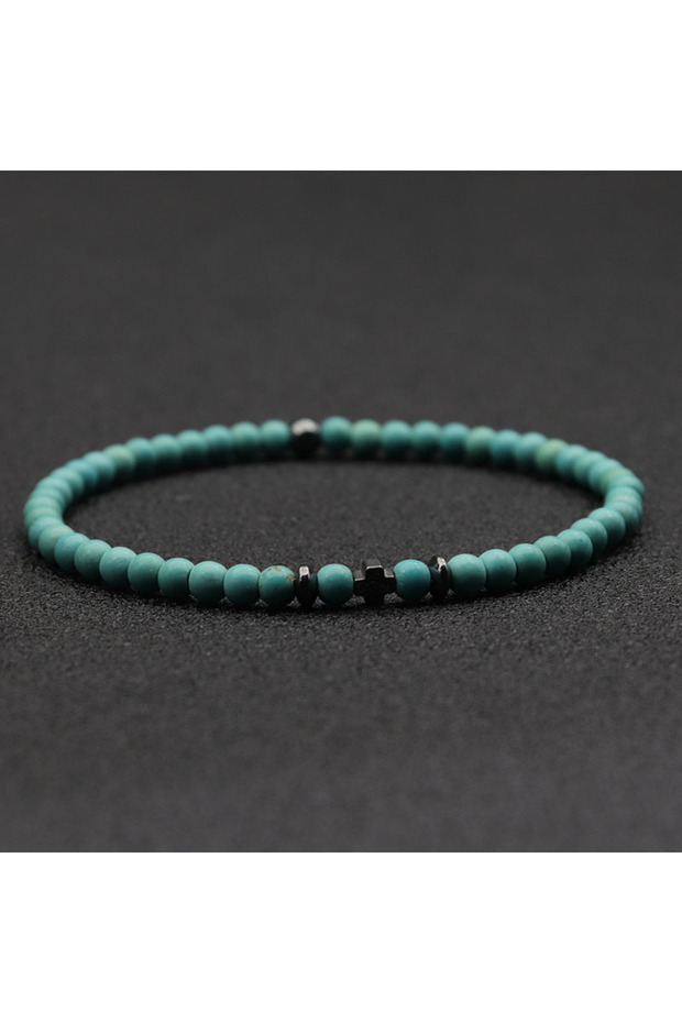 Blue Turquoise Stone Noter Men Bracelet 6 Colors 4mm Beads Strand Braslet Natural Hematite Stone Hea