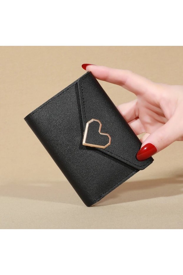 black 2023 New Small Wallet Women's Metal Short Fold Personalized Student Cute Mini Fashion Wallet Z