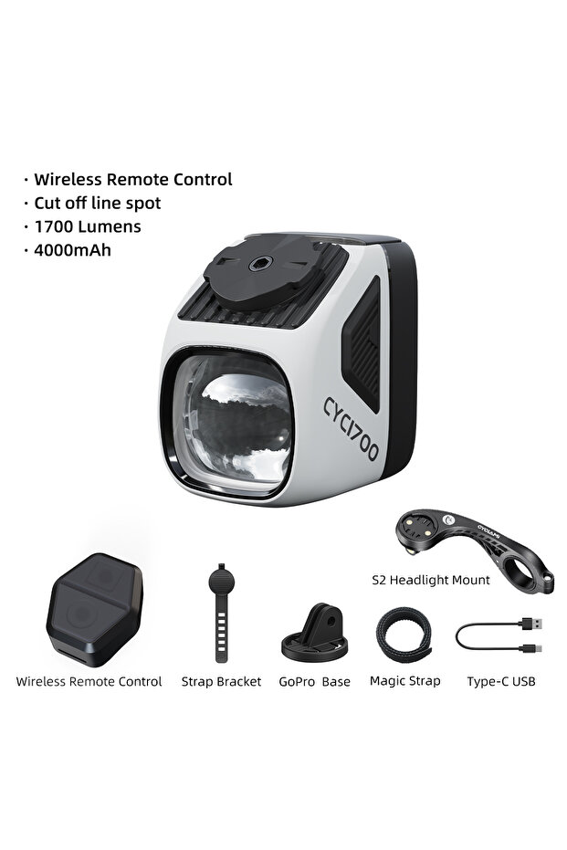 CYC1700 S2 Wireless Remote Hanging Bike Headlight High Brightness Cutoff Line Front Light 4000mAh 17