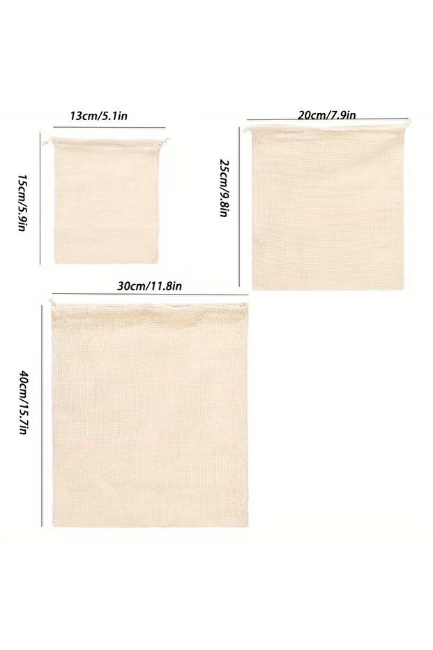 L Light Yellow 1pc Cotton Mesh Reusable Produce Bags, Mesh Storage Bags with Drawstring for Vegetab