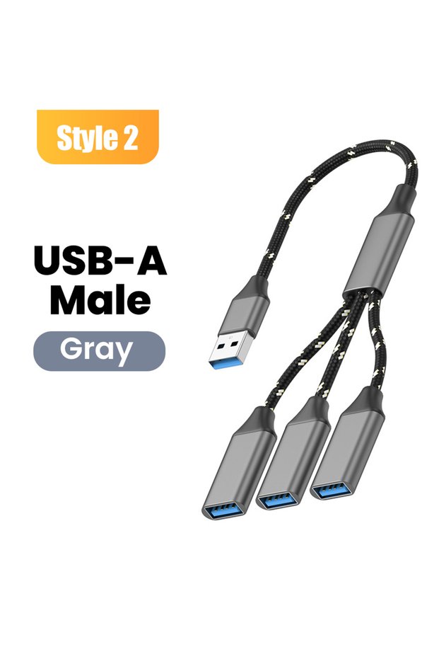 gray USB A 3 in 1 USB USB C Splitter Cable Expansion HUB Multi 3 USB Ports Expansion Converter for C