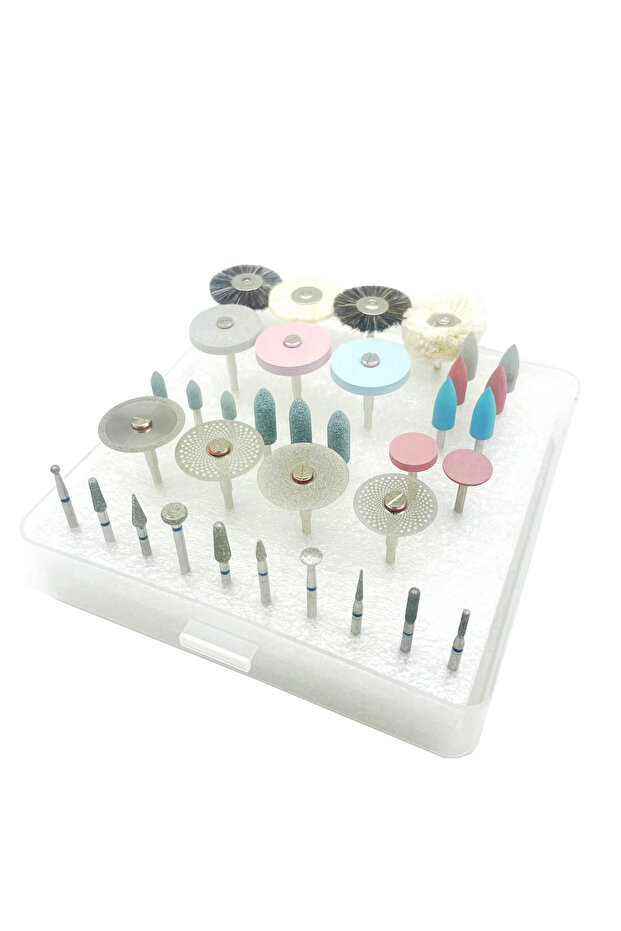 35Pcs/Set Dental Lab Polishing HP Kit Ceramic Porcelain Grinding Dentist Tool Diamond Burs Brush Mat