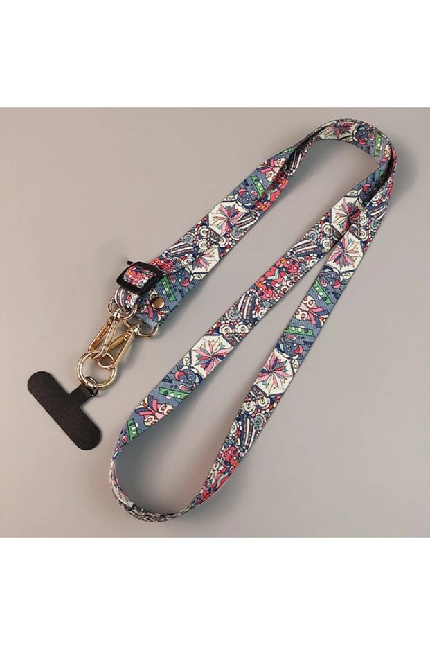 Pink Mobile Phone Clip Antilost Retro Pattern Strap Crossbody Long Straps Adjustment Length Hanging