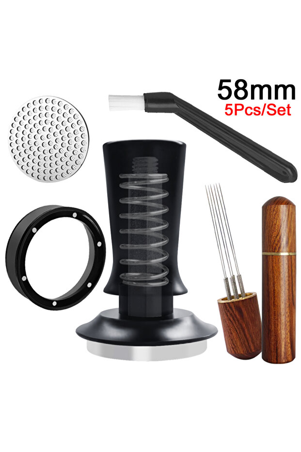 58mm Set 51/53/58mm Espresso Tamper, 5Pcs/Set Coffee Tampers Tools with WDT Stirrer Tool, Puck Scree