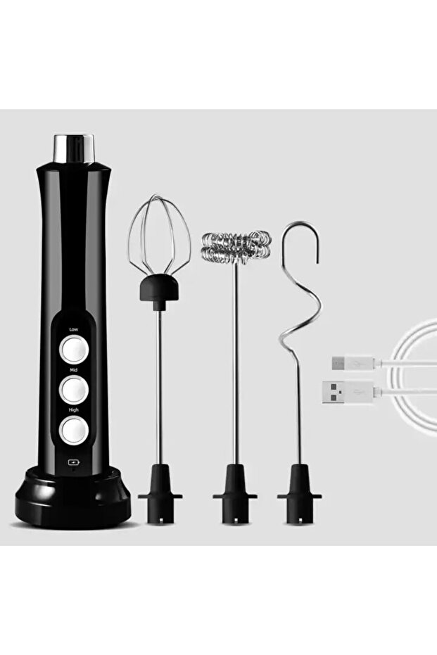 BLACK Wireless Rechargeable Electric Milk Frother - 3 Speeds, Handheld Foam Maker for Latte, Cappucc
