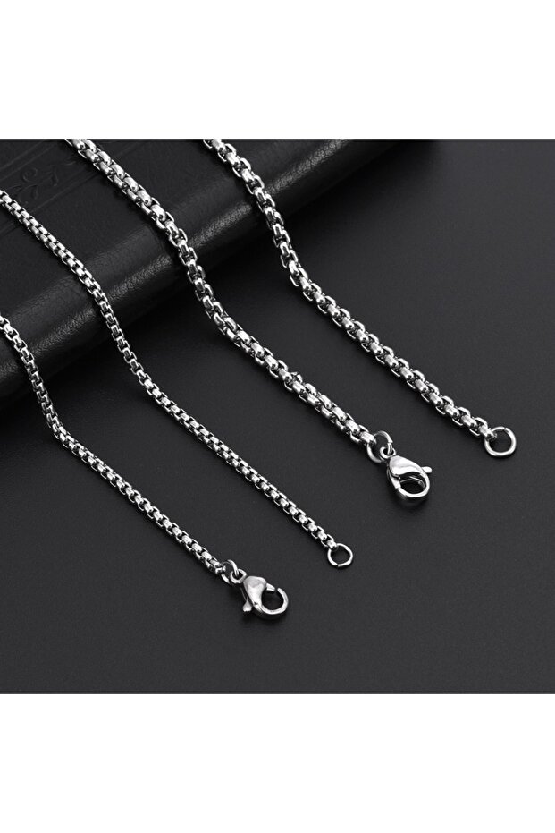 60cm 24inch 2MM 2-5MM Width Stainless Steel Square Rolo Chain Necklace For Women Round Box Choker Ne