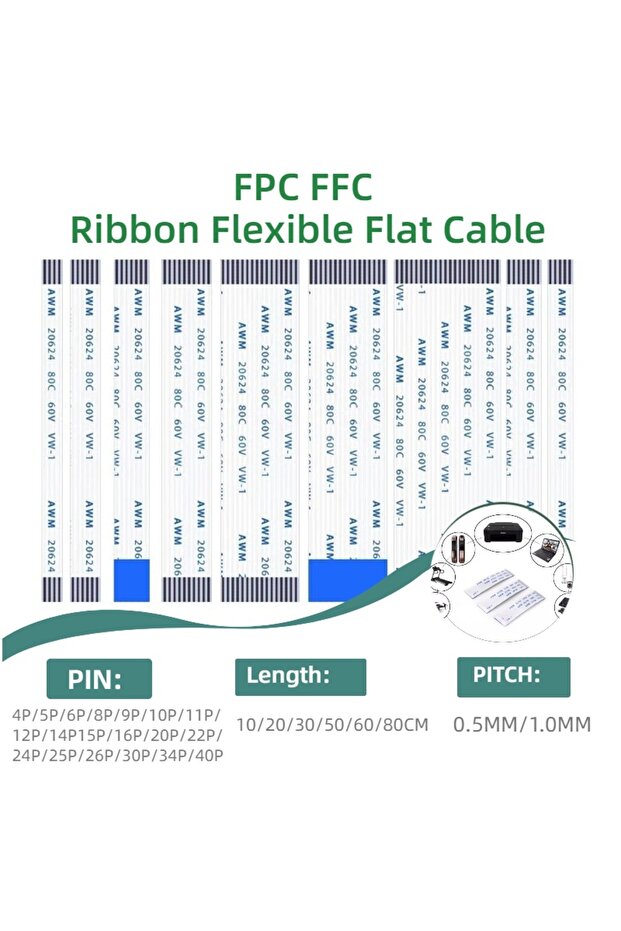 Reverse Direction 10pcs 10CM 24P 0.5MM Pitch 10PCS,FFC FPC Ribbon Flexible Flat Cable 4/6/8/10/12/14