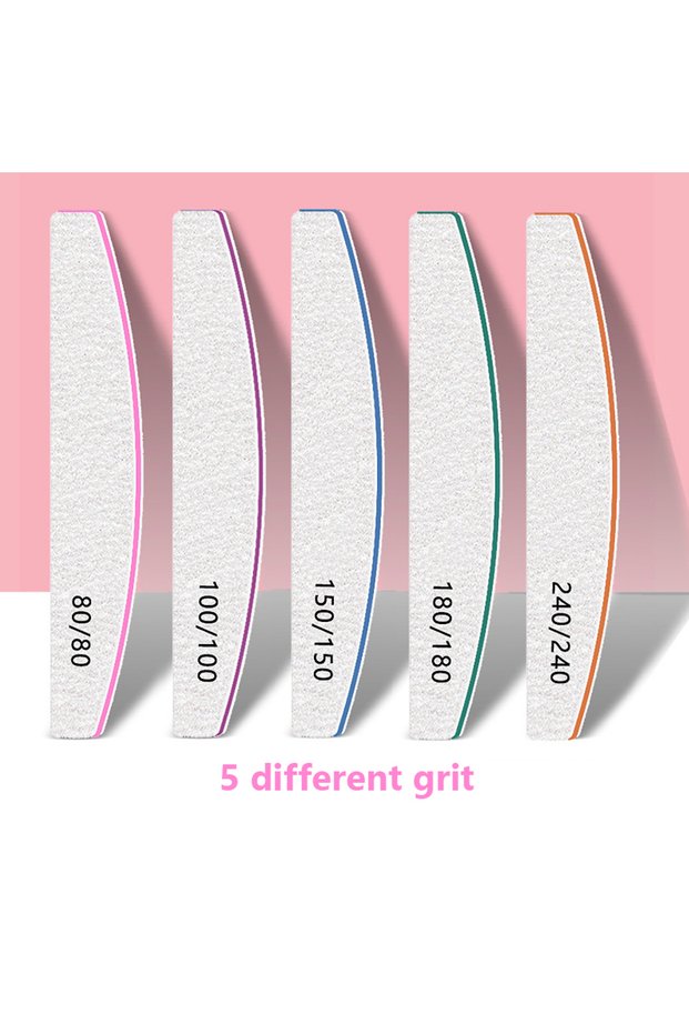Mixed Grit 5Pcs Nail Files Set Double-Sided Half-Moon Sandpaper with 80/100/150/180/240 Grits Cuticl