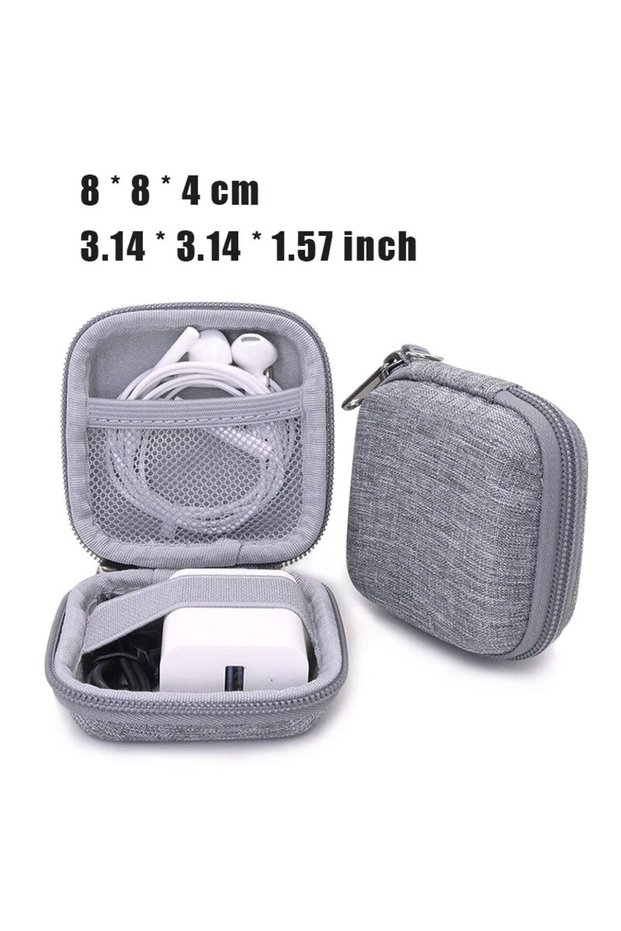 Grey Portable Earphone Storage Bag Data Cable Organizer Bag Multifunctional Digital Gadgets Case For