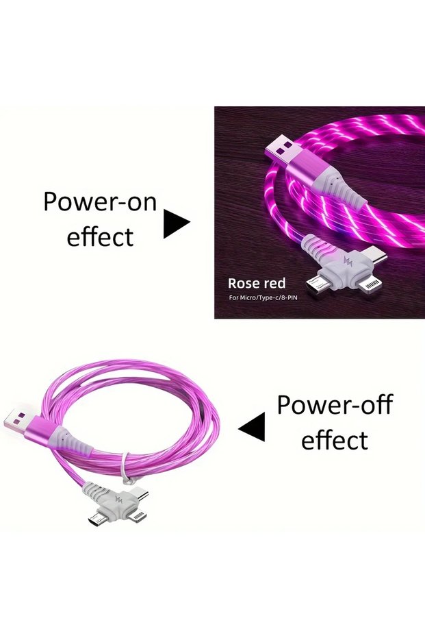 KAD-Red Apple MFi Certified Round 3-in-1 LED Flowing Light USB Cable, Fast Charging Cord with Multi