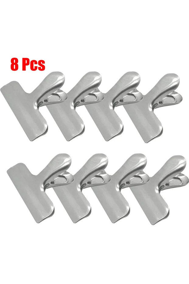 8pcs 8pcs Stainless Steel Sealing Clip Food Snack Sealing Pocket Clip Vacuum Fresh-keeping Clip Kitc