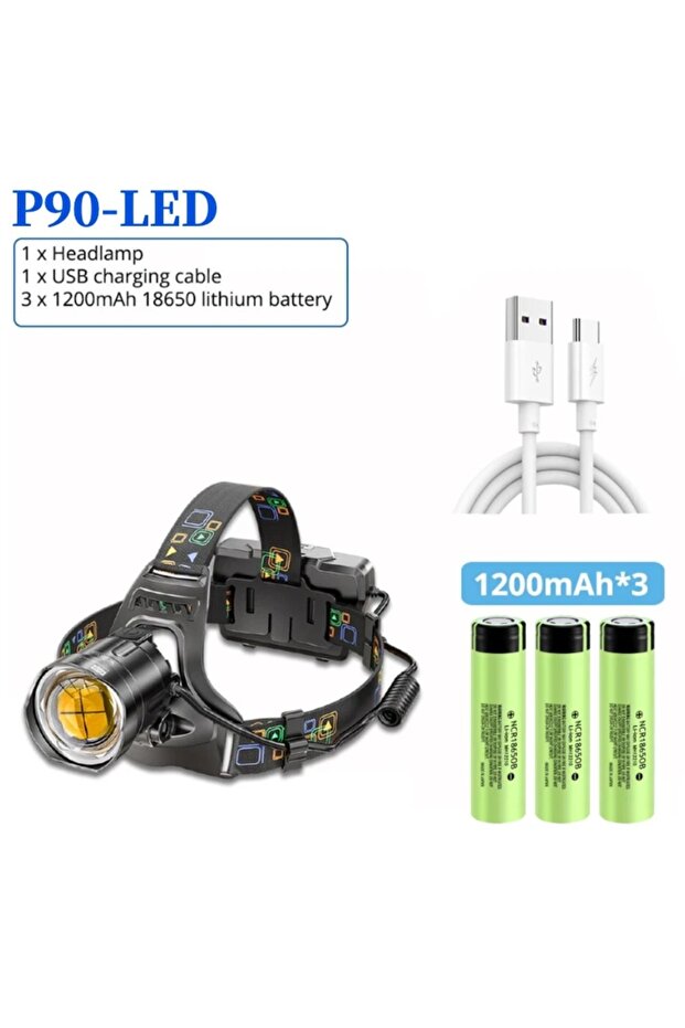 P90(Brighter) Most Powerful Rechargeable LED Headlamp XHP90 Lamp Beads Waterproof Headlight Power Di
