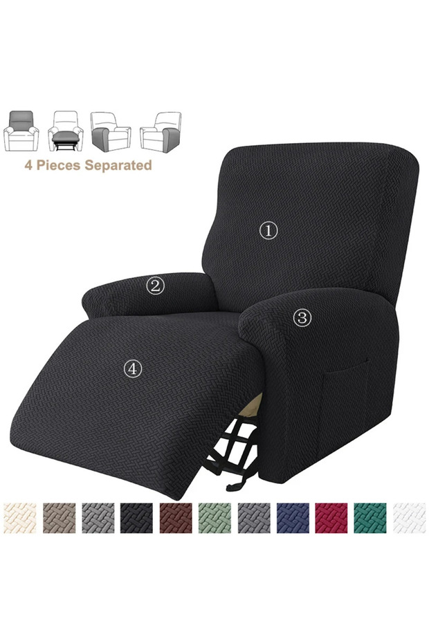Black Cover Jacquard Stretch Recliner Sofa Covers Elastic Split Armchair Chair Cover Non-Slip Chairs