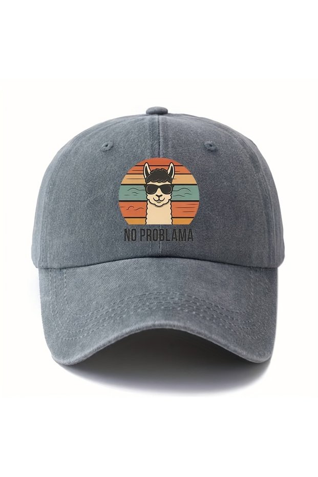 Adjustable GRAY Male and female cartoon alpaca baseball cap with curved brim suitable for outdoor ac