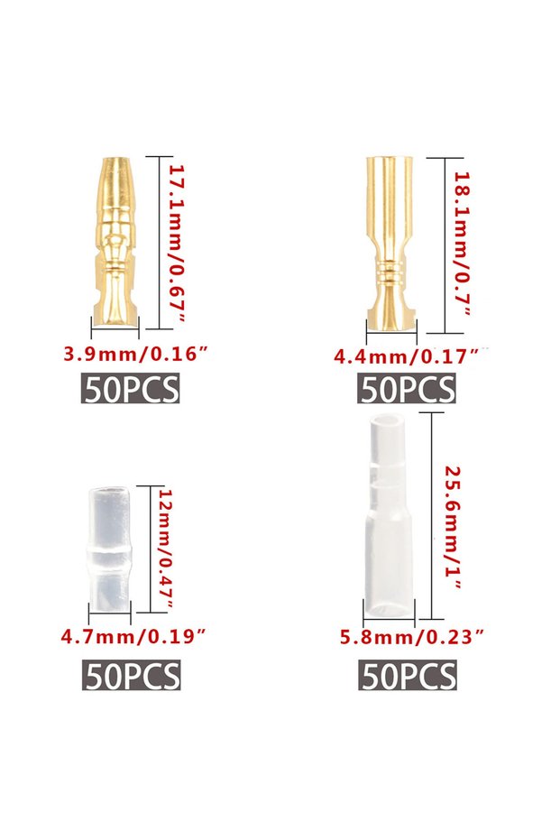 50pairs 200pcs Bullet Connectors Male and Female, Brass Bullet Terminal Connectors with Insulation S