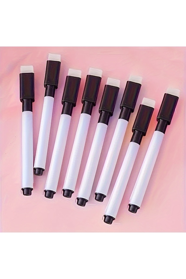 black 10pcs Erasable Whiteboard Markers with Built-in Eraser - Non-Toxic, Medium Tip for Office & Sc