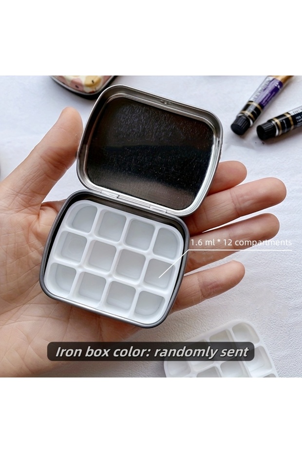 12 compartment box Portable Watercolor Paint Dispenser Box 12 Colors with Compartment Round Corner C