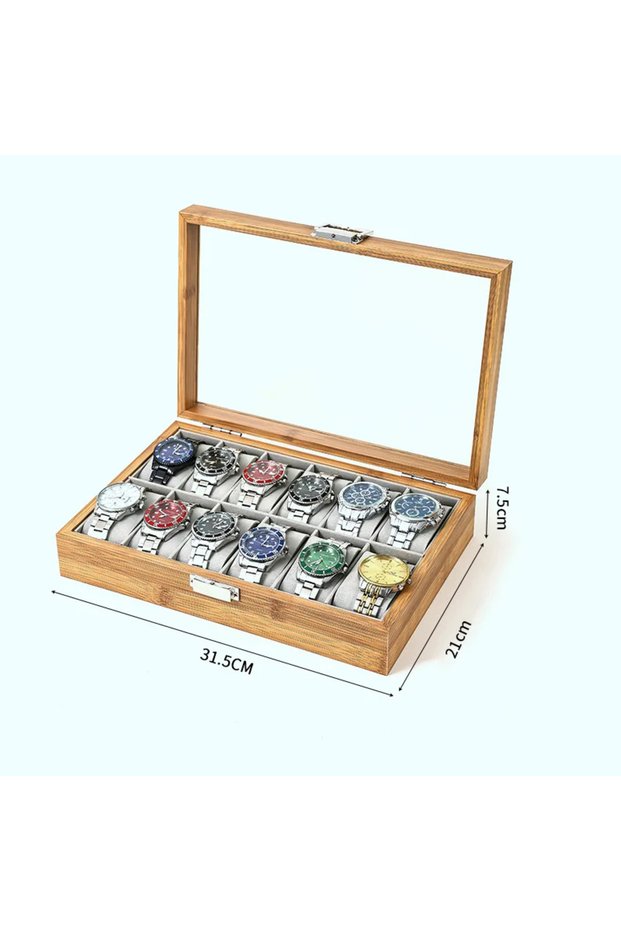 12Bamboo Bamboo Watch Storage Box Organizer - Handmade Festive Gift Display Case for 3/6/10/12 Watch