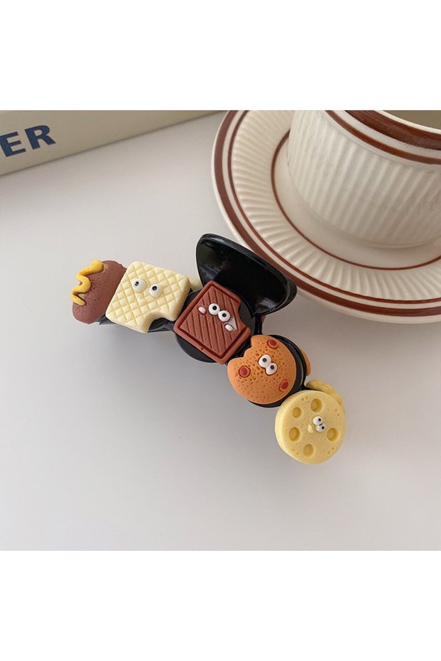 3 Biscuit New Cute Cartoon Biscuits Hair Claw Bow For Women Girls Creative Hair Decorate Hair Clip P