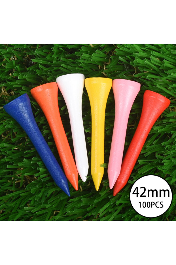 42mm 100Pcs Golf Wood Tees Mixed Color Golf Tee Wooden Supplies Accessories