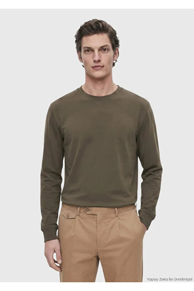 Khaki Plain 100% Cotton T-Shirt
