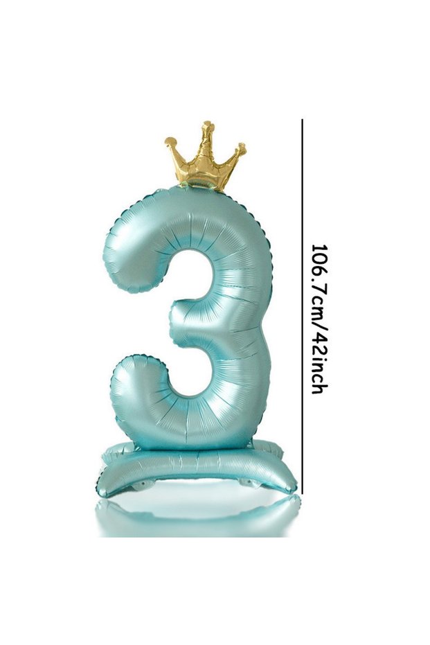 42inch Number 3 42inch 0-9 Blue,Pink Crown Number Balloons Princess Theme Happy Birthday Party Kids